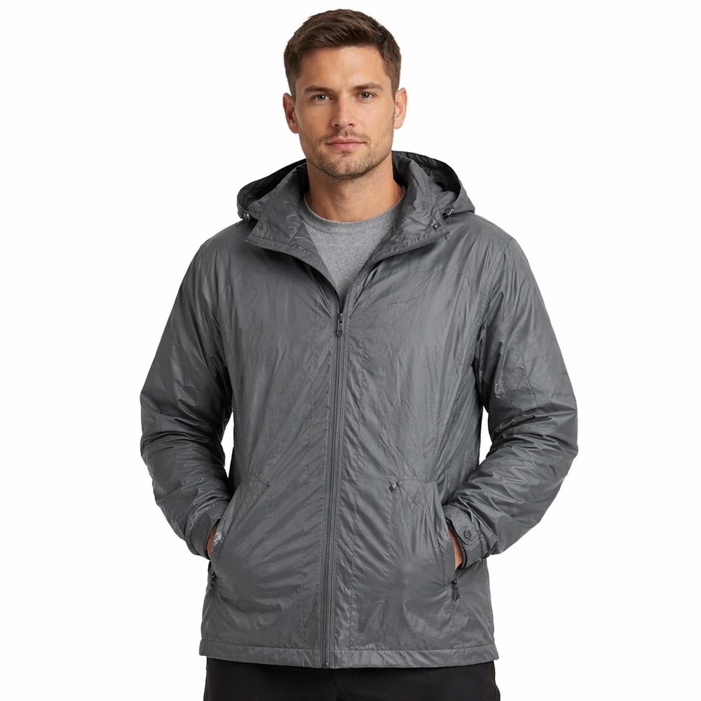Mack Russo Gray Hooded Lightweight Windbreaker Rain Jacket Zip Up Men’s Size XL